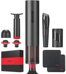 SOW – Electric Wine Opener with Foil Cutter + Wine Aerator Pourer + Vacuum Pump, 2 Wine Saver Stoppers and Champagne Stopper + Beer/Soda Opener + 2 Leather Coasters – Storage/Gift Box