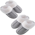 Ankis Fuzzy Slippers for Women – 2 Pack Memory Foam Fluffy Fur Soft Comfy House Slippers Warm Flats Bedroom Shoes on Anti-Skid Sole Indoor Outdoor Winter Dark Grey Valentines Day Gift @ $14.99