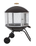 Fire Sense 01471 Fire Pit Bessemer Rolling Patio Fireplace Wooden Bonfire Porcelain Enamel Wood Burning with Wheels & Handle Grip for Outdoor Entertaining – Black & Silver – 28