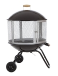 Fire Sense 01471 Fire Pit Bessemer Rolling Patio Fireplace Wooden Bonfire Porcelain Enamel Wood Burning with Wheels & Handle Grip for Outdoor Entertaining – Black & Silver – 28