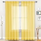 SpaceDresser Sheer Voile Window Treatment Rod Pocket Curtain Panels for Kitchen Bedroom Living Room Drapes Sunlight Filtering Privacy Semi Home Decor Assorted Colors Sizes (Yellow, 52 W x 84 L)