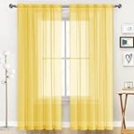 SpaceDresser Sheer Voile Window Treatment Rod Pocket Curtain Panels for Kitchen Bedroom Living Room Drapes Sunlight Filtering Privacy Semi Home Decor Assorted Colors Sizes (Yellow, 52 W x 84 L)