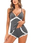 Avidlove Womens Pajama Sets Modal Sleepwear Lace Lingerie Pajama Sets Sexy PJ Set (Grey,L) @ $18.39