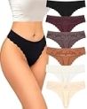 UNDER THE SEA Thongs for Women Seamless Lace Wavy Edge Side Thong No Show Underwear Womens Sexy Panties Ladies S-XL 6 Pack Brown