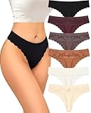 UNDER THE SEA Thongs for Women Seamless Lace Wavy Edge Side Thong No Show Underwear Womens Sexy Panties Ladies S-XL 6 Pack Brown