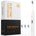 KHS Sonic Electric Toothbrush 5 Modes 4 Replacement Heads Rechargeable Power Toothbrush IPX7 Waterproof 2 Min Timer Oral Care Toothbrush for Adults Kids(Off-White) @ $7.69