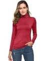 Turtleneck Top for Women Red Long Sleeve Basic Layer Slim Fit T-Shirt Comfy Lightweight Pullover XXL @ $9.99