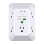 USB Wall Charger, Surge Protector, QINLIANF 5 Outlet Extender with 4 USB Charging Ports ( 4.8A Total) 3-Sided 1680J Power Strip Multi Plug Outlets Wall Adapter Spaced for Home Travel Office (3U1C)