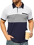 Hardaddy Men’s Striped Polo Shirt Short Sleeve Casual Color Block Graphic Tee Collared Golf Shirts for Men Purplish Blue XXL