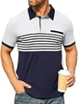 Hardaddy Men’s Striped Polo Shirt Short Sleeve Casual Color Block Graphic Tee Collared Golf Shirts for Men Purplish Blue XXL