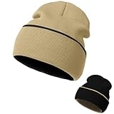 ZOORON 1Pack Unisex Reversible Beanie for Men Women Men’s Warm Winter Hats Knit Cuff Beanie Cap,Reversible Double-Side-Wear