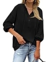 Saloogoe Hoodies for Women Hooded Button Up Sweatshirts V Neck Long Sleeve Tops Black XL @
