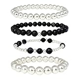 YBMYCM Gold Beaded Bracelets for Women Girls Natural Stone Stackable 14K Gold Plated 4PCS Bead Ball Stretch Bracelet Set Minimalist Jewelry Gifts @ $8.99