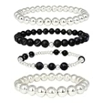 YBMYCM Gold Beaded Bracelets for Women Girls Natural Stone Stackable 14K Gold Plated 4PCS Bead Ball Stretch Bracelet Set Minimalist Jewelry Gifts @ $8.99