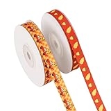 2 Rolls 20 Yards Fall Ribbons 3/8 Inch,Fall Satin Ribbon Pumpkin Thanksgiving Ribbon Autumn Harvest Ribbons Craft Wrapping Orange Pumpkin Maple Leaf for Gift Wrapping Decoration DIY Crafts