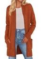 PRETTYGARDEN Women’s Open Front Cardigan Long Sleeve Cozy Knit Sweaters Winter Fall Clothes 2025 Outerwear Coats(Orange,Large)