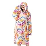Sivio Blanket Sweatshirt, Plush Flannel Sherpa Wearable Blanket with Sleeves and Giant Pocket, Oversized Hoodie for Women and Men, Rainbow Circle @ $15.60