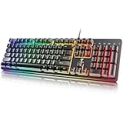 TECURS Membrane Gaming Keyboard – 104 Keys Full Size Programmable RGB Backlit Computer Keyboard, Silent USB Wired Keyboard with Multimedia Keys, Anti-ghosting Keys for Windows Desktop Laptop PC, Black @ $12.00