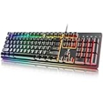 TECURS Membrane Gaming Keyboard – 104 Keys Full Size Programmable RGB Backlit Computer Keyboard, Silent USB Wired Keyboard with Multimedia Keys, Anti-ghosting Keys for Windows Desktop Laptop PC, Black @ $12.00