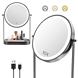 FASCINATE 10X Lighted Makeup Mirror with Storage, Rechargeable Magnifying Mirror with Lights 8