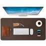 RILIHO Genuine Leather Desk Pad Protector – Waterproof Desk Mats on Top of Desks Premium Office Desk Mat Non Slip Split Leather Desk Blotter Luxury Writing Pad for Office and Home Brown 31.5