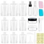 21 Pcs Travel Pouches for Toiletries- TSA Approved Refillable Squeeze Pouches Set, Travel Size Cosmetic Containers Spray Bottles Jars for Shampoo Lotion Soap Conditioner Liquids(30ml/50ml/100ml) @ $7.99