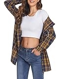 HOTOUCH Womens Oversized Flannel Plaid with Hood Casual Blouse Shirt with Pocket Brown, X-Large, Long Sleeve @ $24.64