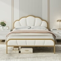 Homfa Queen Size Golden Velvet Upholstered Platform Bed Frame with Headboard for Bedroom @ $143.99