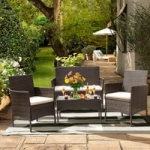 4-Piece Lacoo PE Rattan Wicker Patio Conversation Set (Beige) @ $130.00