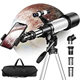 GEREFEREN Telescope for Astronomy Beginners (16X-120X), 70mm Aperture Fully Multi-Coated Refractor Telescopes for Adults & Kids with AZ Mount Tripod Phone Adapter & Carrying Bag @