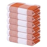 Homaxy 100% Cotton Waffle Weave Check Plaid Kitchen Towels, 13 x 28 Inches, Super Soft and Absorbent Dish Towels for Drying Dishes, 6-Pack, White & Orange