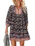 TEMOFON Women Boho Summer Dress: Casual Mini Floral 3/4 Long Sleeve V Neck Flowy Loose Beach Dresses Black M @ $6