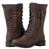 GLOBALWIN Women’s Brown Lace Up Mid-Calf Miliraty Style Fashion Boots 7.5M @ $16.20