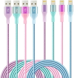 4Colors Lightning Cable HaoKanDe [4-Pack 6/6/6/6ft] iPhone Charger Apple MFi Certified Nylon Braided USB Charging Cord for iPhone 11Pro MAX Xs XR X 8 7 6S 6 Plus SE 5S 5C (Purple+Blue Green Rose) @ $4.46