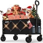 AOMIA Collapsible Foldable Wagon with Wheels Heavy Duty Folding Wagons Carts 360LBS Weight Capacity Portable All Terrain Utility Wagon Cart for Groceries Sports Garden Shopping Camping Beach