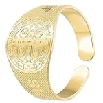 Deliyer Wide Gold Band Rings Chunky Gold Rings for Women Jesus Cross Signet Rings Non Tarnish Real Gold Plated Adjustable Statement Rings @ $9.99