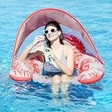 CALOBANA Pink XL Pool Float Chair with Canopy for Adults Inflatable Pool Floating Lounge with Adjustable Sun Shade, 2 Cup Holders, Ergonomic Headrest @ $8.99