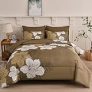 Luxudecor Floral Comforter Set King Size, 7 Pieces Bed in a Bag Brown Floral Comforter and Sheet Set, Soft Microfiber Brown Complete Bedding Sets for All Seasons @ $31