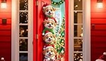 Christmas Door Cover Decorations, Fabric Dog Cute Xmas Front Door Banner Covering Indoor Outdoor Christmas Party Supplies 72.8×35.4 Inch @ $4.75