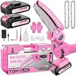 Mini Chainsaw 6-Inch Battery Powered – Pink Cordless Electric Handheld Chainsaw with 2 Rechargeable Batteries – 21V Small Power Chain Saws Battery Operated for Tree Trimming Wood Cutting @ $39.99