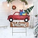 Metal Red Pickup Truck Welcome Sign with Pumpkin Christmas Tree Loads – Yard Stake Garden Decor for Fall Harvest Thanksgiving Halloween Xmas Rustic Autumn Decoration @ $8.00