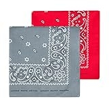 Levi’s Men’s 100% Cotton Multi-purpose Bandana Gift Sets – Headband, Wrap, Protective Coverage, Red/Grey, Pack 2 @ $3.13