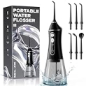 Water Flosser for Teeth Cleaning and Flossing, 5 Modes Rechargeable Cordless Oral Irrigator 320ml Water Tank Teeth Cleaner, IPX7 Waterproof Portable Electric Dentel Flossers for Home and Travel,Black