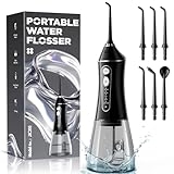 Water Flosser for Teeth Cleaning and Flossing, 5 Modes Rechargeable Cordless Oral Irrigator 320ml Water Tank Teeth Cleaner, IPX7 Waterproof Portable Electric Dentel Flossers for Home and Travel,Black