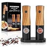 Electric Salt and Pepper Grinder Set – Battery Operated Salt and Pepper Shakers Set Electric, Battery Powered Auto Peppermill with Light Adjustable Coarseness One Hand Operation Black &Wood Grain @ $8