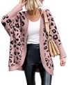 BTFBM Womens Cardigan Sweaters Long Sleeve Open Front Cardigans Fall Fashion Loose Knit Printed Outwear Winter Coats(Leopard Pink, Large) @ $19.49