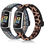 Attbbon 2 Pack Elastic Nylon Bands Compatible with Fit bit Charge 5 Bands, Breathable Adjustable Loop Nylon Stretchy Replacement Band for Fit bit Charge 5 Women/Men @ $4.99