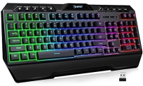 NPET K32 Wireless Gaming Keyboard RGB with Wrist Rest – Long-Lasting Rechargeable Battery – Quick and Quiet Typing – Water Resistant Backlit Wireless Keyboard for PC PS5 PS4 Xbox One Mac – Black @ $19.99