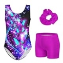 3 Piece Leotard for Little Girls Gymnastics with Purple Boy Shorts for 4t 5t Kid Girls’ Sparkle Diamond Black 3D Print Butter-fly Athletic Outfits with Hair Scrunchie for Girl Sporting.Size 4 5 @ $9.49