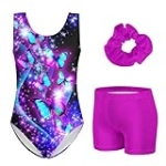 3 Piece Leotard for Little Girls Gymnastics with Purple Boy Shorts for 4t 5t Kid Girls’ Sparkle Diamond Black 3D Print Butter-fly Athletic Outfits with Hair Scrunchie for Girl Sporting.Size 4 5 @ $9.49